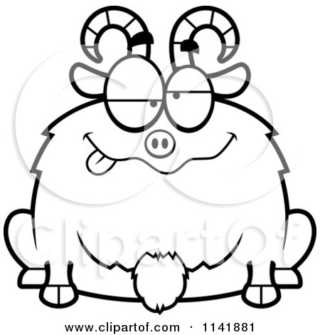Cartoon Clipart Of A Black And White Chubby Goofy Goat - Vector Outlined Coloring Page by Cory Thoman
