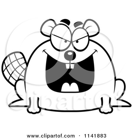Cartoon Clipart Of A Black And White Mean Chubby Beaver - Vector Outlined Coloring Page by Cory Thoman