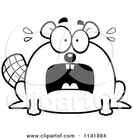 Cartoon Clipart Of A Black And White Scared Chubby Beaver - Vector Outlined Coloring Page by Cory Thoman