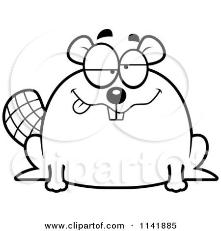 Cartoon Clipart Of A Black And White Drunk Chubby Beaver - Vector Outlined Coloring Page by Cory Thoman