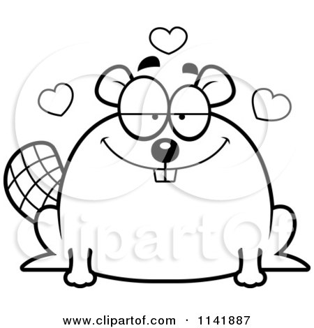 Cartoon Clipart Of A Black And White Chubby Beaver In Love - Vector Outlined Coloring Page by Cory Thoman