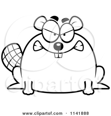 Cartoon Clipart Of A Black And White Mad Chubby Beaver - Vector Outlined Coloring Page by Cory Thoman