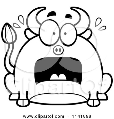 Cartoon Clipart Of A Black And White Chubby Stressed Bull - Vector Outlined Coloring Page by Cory Thoman