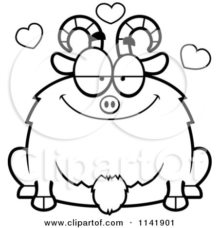 Cartoon Clipart Of A Black And White Chubby Goat In Love - Vector Outlined Coloring Page by Cory Thoman