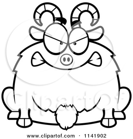 Cartoon Clipart Of A Black And White Chubby Mad Goat - Vector Outlined Coloring Page by Cory Thoman