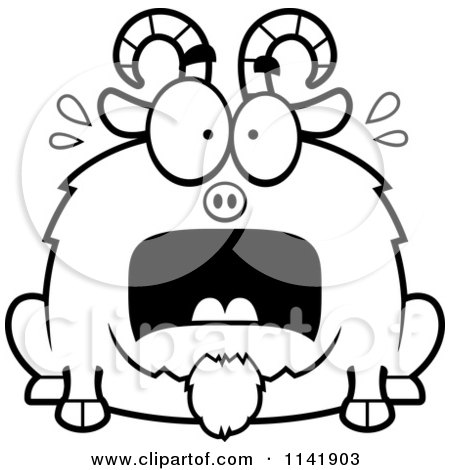 Cartoon Clipart Of A Black And White Chubby Scared Goat - Vector Outlined Coloring Page by Cory Thoman