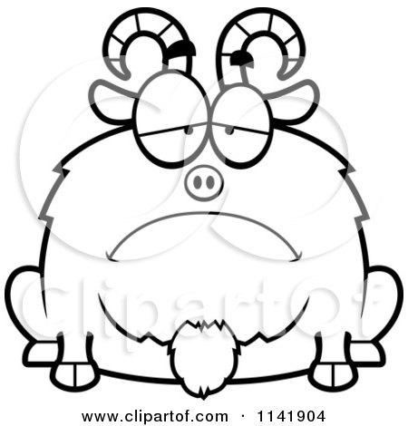 Cartoon Clipart Of A Black And White Chubby Sad Goat - Vector Outlined Coloring Page by Cory Thoman