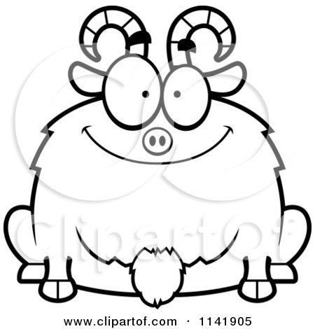Cartoon Clipart Of A Black And White Chubby Smiling Goat - Vector Outlined Coloring Page by Cory Thoman