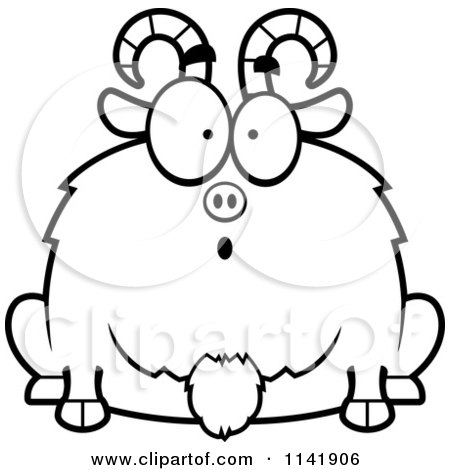 Cartoon Clipart Of A Black And White Chubby Surprised Goat - Vector Outlined Coloring Page by Cory Thoman