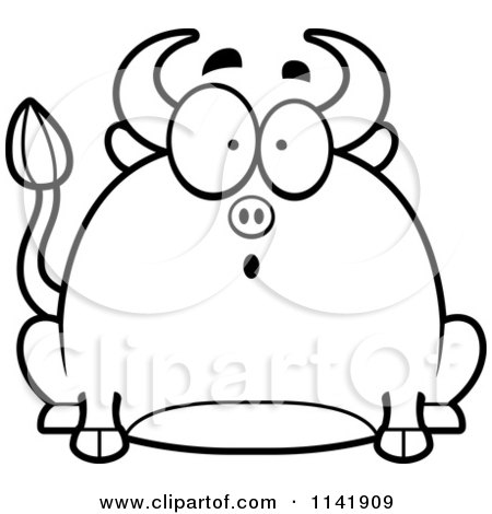 Cartoon Clipart Of A Black And White Chubby Surprised Bull - Vector Outlined Coloring Page by Cory Thoman