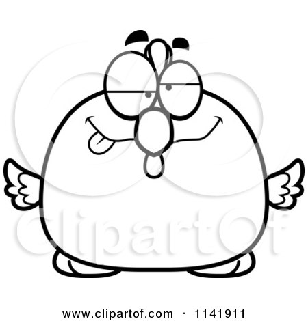 Cartoon Clipart Of A Black And White Drunk Chubby Rooster Chick - Vector Outlined Coloring Page by Cory Thoman