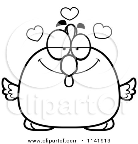 Cartoon Clipart Of A Black And White Chubby Rooster Chick In Love - Vector Outlined Coloring Page by Cory Thoman