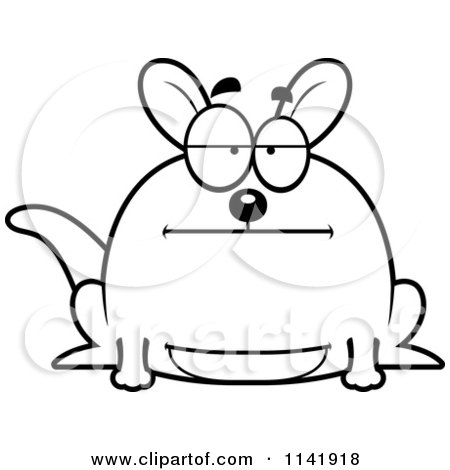 Cartoon Clipart Of A Black And White Chubby Bored Kangaroo - Vector Outlined Coloring Page by Cory Thoman