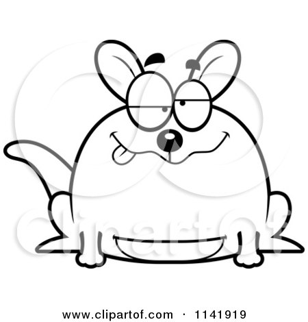 Cartoon Clipart Of A Black And White Chubby Goofy Kangaroo - Vector Outlined Coloring Page by Cory Thoman