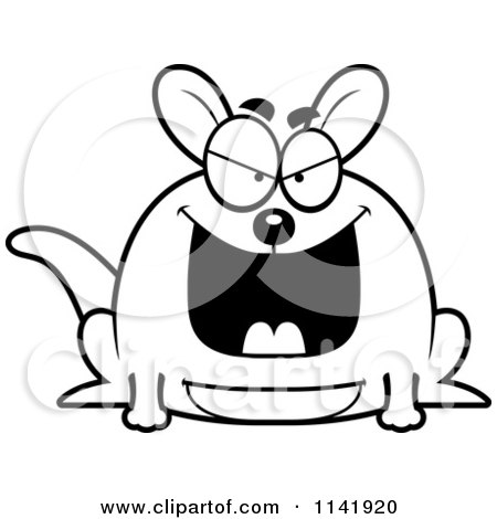 Cartoon Clipart Of A Black And White Chubby Evil Kangaroo - Vector Outlined Coloring Page by Cory Thoman