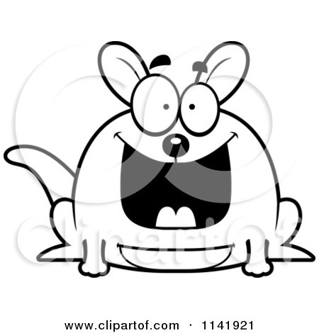 Cartoon Clipart Of A Black And White Chubby Grinning Kangaroo - Vector Outlined Coloring Page by Cory Thoman