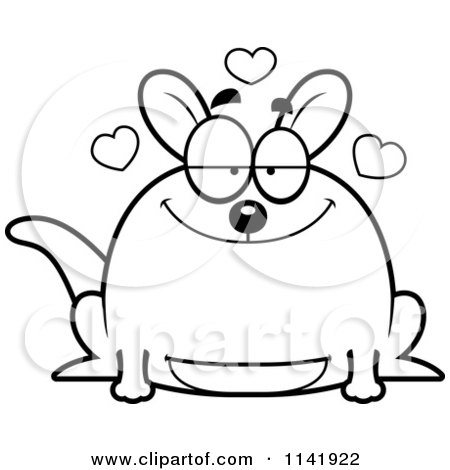 Cartoon Clipart Of A Black And White Chubby Kangaroo In Love - Vector Outlined Coloring Page by Cory Thoman