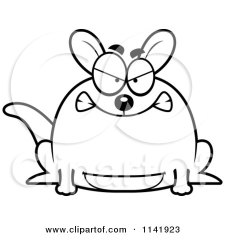 Cartoon Clipart Of A Black And White Chubby Mad Kangaroo - Vector Outlined Coloring Page by Cory Thoman
