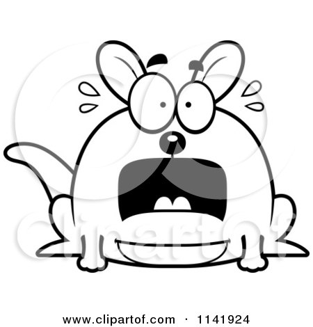 Cartoon Clipart Of A Black And White Chubby Kangaroo Panicking - Vector Outlined Coloring Page by Cory Thoman