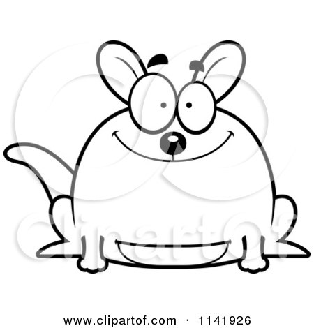 Cartoon Clipart Of A Black And White Chubby Smiling Kangaroo - Vector Outlined Coloring Page by Cory Thoman