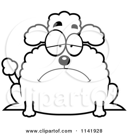 Cartoon Clipart Of A Black And White Chubby Depressed Poodle - Vector Outlined Coloring Page by Cory Thoman