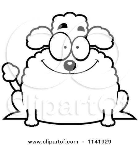 Cartoon Clipart Of A Black And White Chubby Smiling Poodle - Vector Outlined Coloring Page by Cory Thoman