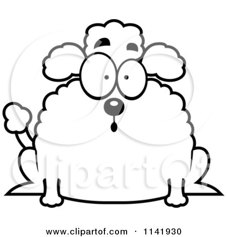 Cartoon Clipart Of A Black And White Chubby Surprised Poodle - Vector Outlined Coloring Page by Cory Thoman