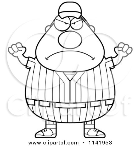Cartoon Clipart Of A Black And White Angry Male Baseball Player - Vector Outlined Coloring Page by Cory Thoman