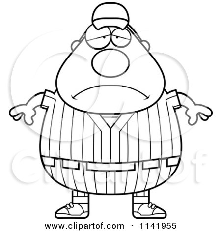 Cartoon Clipart Of A Black And White Depressed Male Baseball Player - Vector Outlined Coloring Page by Cory Thoman