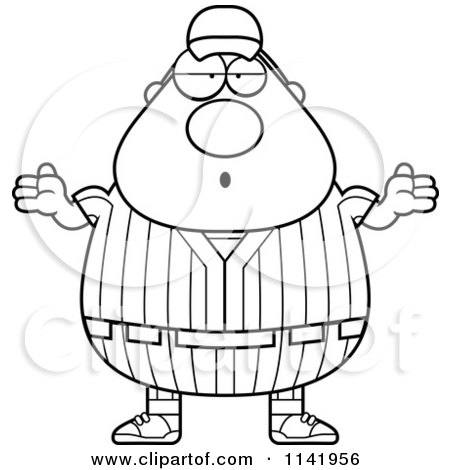 Cartoon Clipart Of A Black And White Shrugging Careless Male Baseball Player - Vector Outlined Coloring Page by Cory Thoman