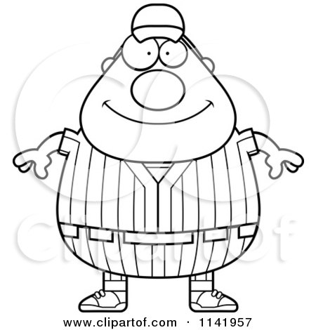 Cartoon Clipart Of A Black And White Happy Male Baseball Player - Vector Outlined Coloring Page by Cory Thoman