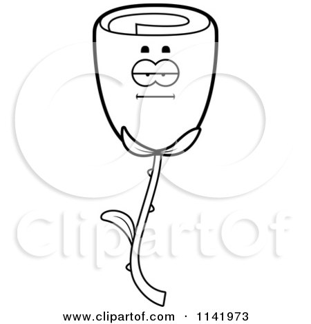 Cartoon Clipart Of A Black And White Bored Rose Flower Character - Vector Outlined Coloring Page by Cory Thoman