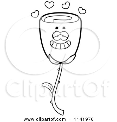 Cartoon Clipart Of A Black And White Rose Flower Character In Love - Vector Outlined Coloring Page by Cory Thoman