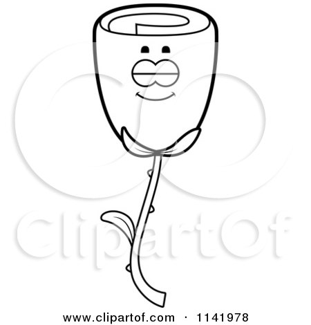 Cartoon Clipart Of A Black And White Sleeping Rose Flower Character - Vector Outlined Coloring Page by Cory Thoman