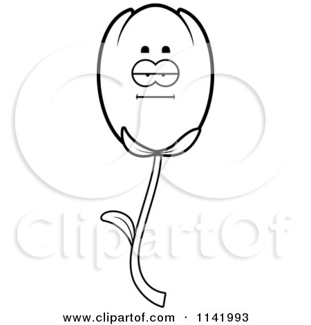 Cartoon Clipart Of A Black And White Bored Tulip Flower Character - Vector Outlined Coloring Page by Cory Thoman