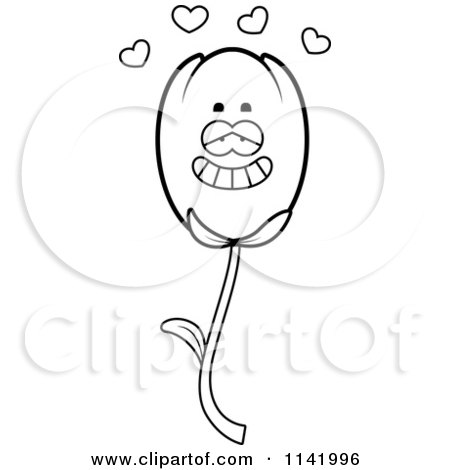 Cartoon Clipart Of A Black And White Tulip Flower Character In Love - Vector Outlined Coloring Page by Cory Thoman