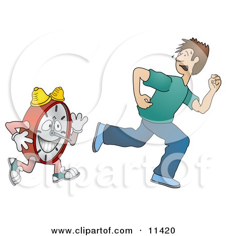 Man Running From Time Clipart Illustration by AtStockIllustration