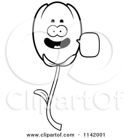 Cartoon Clipart Of A Black And White Talking Tulip Flower Character - Vector Outlined Coloring Page by Cory Thoman