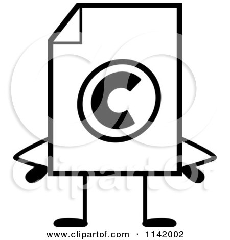 Cartoon Clipart Of A Black And White Copyright Document Mascot With Hands On Hips - Vector Outlined Coloring Page by Cory Thoman