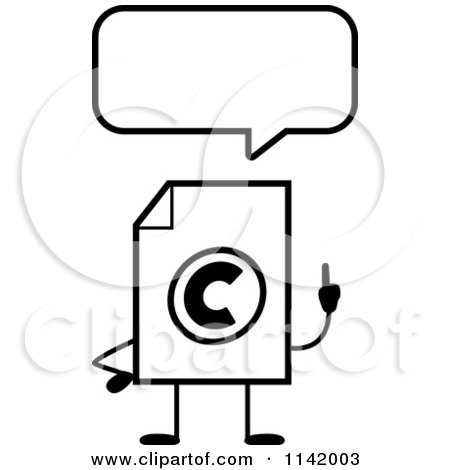 Cartoon Clipart Of A Black And White Copyright Document Mascot Talking - Vector Outlined Coloring Page by Cory Thoman