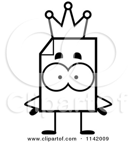 Cartoon Clipart Of A Black And White Document Mascot King - Vector Outlined Coloring Page by Cory Thoman