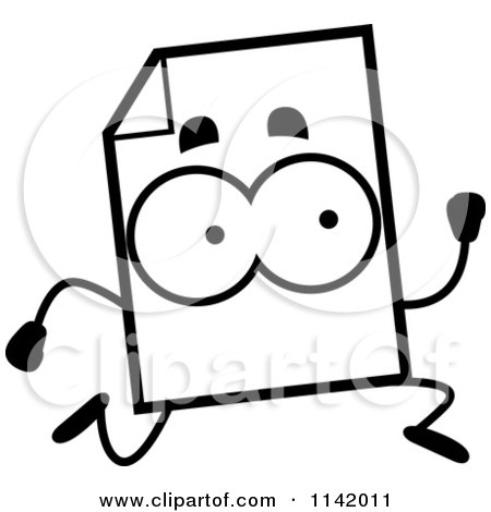 Cartoon Clipart Of A Black And White Document Mascot Running - Vector Outlined Coloring Page by Cory Thoman