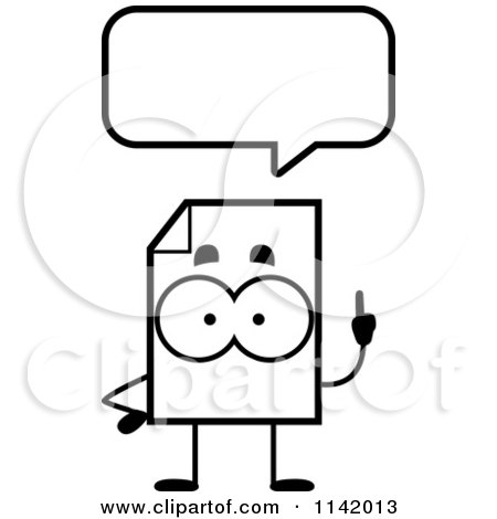 Cartoon Clipart Of A Black And White Document Mascot Talking - Vector Outlined Coloring Page by Cory Thoman