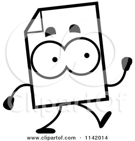 Cartoon Clipart Of A Black And White Document Mascot Walking - Vector Outlined Coloring Page by Cory Thoman