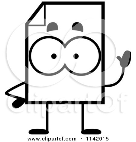 Cartoon Clipart Of A Black And White Document Mascot Waving - Vector Outlined Coloring Page by Cory Thoman