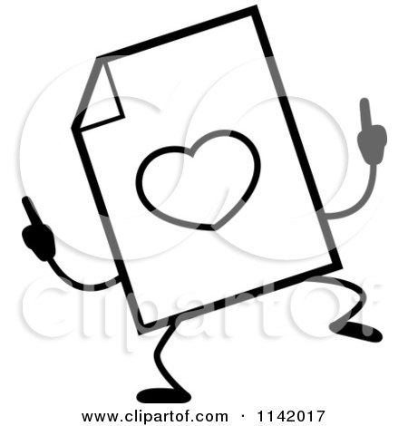Cartoon Clipart Of A Black And White Love Document Mascot Doing A Happy Dance - Vector Outlined Coloring Page by Cory Thoman