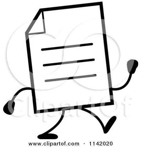 Cartoon Clipart Of A Black And White Note Document Mascot Walking - Vector Outlined Coloring Page by Cory Thoman