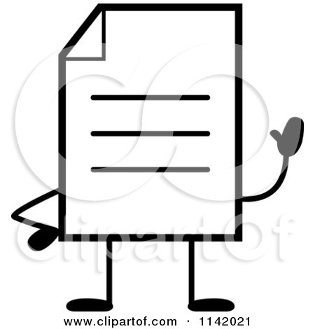 Cartoon Clipart Of A Black And White Note Document Mascot Waving - Vector Outlined Coloring Page by Cory Thoman