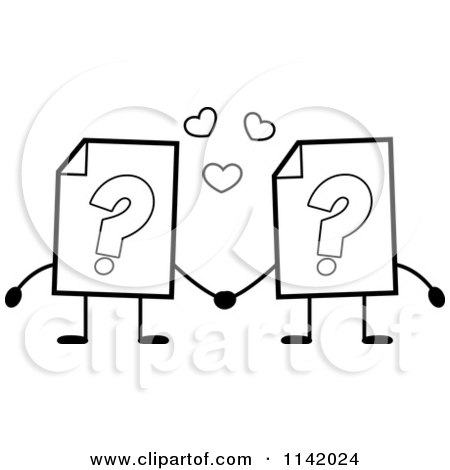 Cartoon Clipart Of Black And White Help Document Mascots Holding Hands - Vector Outlined Coloring Page by Cory Thoman