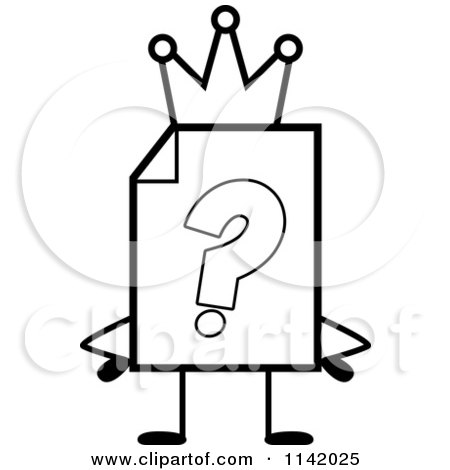 Cartoon Clipart Of A Black And White Help Document Mascot King - Vector Outlined Coloring Page by Cory Thoman